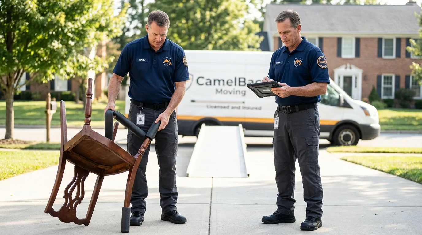 Movers inspecting furniture for damage prevention before loading in Verdi, NV
